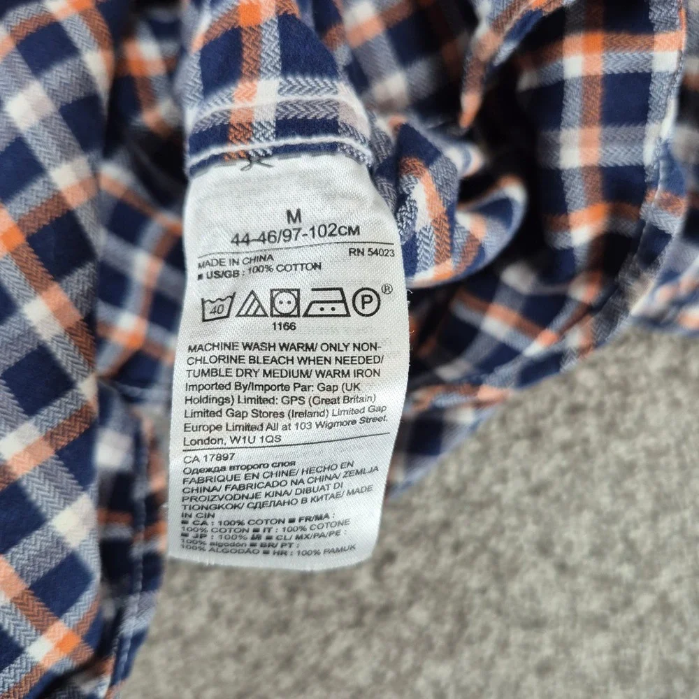 Banana Republic Luxe Flannel Shirt Mens Medium‎ Blue Orange Plaid Slim Fit